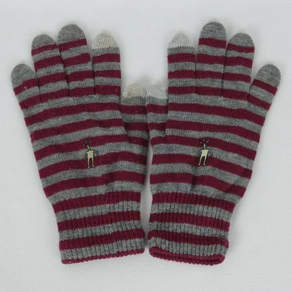 Smartwool Accessories - Smartwool Women's Medium Red & Gray Striped Merino Wool Blend Knit Gloves